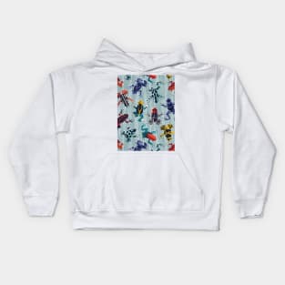 Quirky dart frogs dance // pattern // duck egg blue textured background brightly multicoloured poison amphibians Kids Hoodie